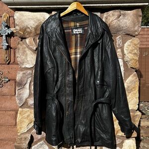 U2 Wear Me Out Thick Leather Jacket Plaid Flannel Lining Men’s Large Vintage 80s